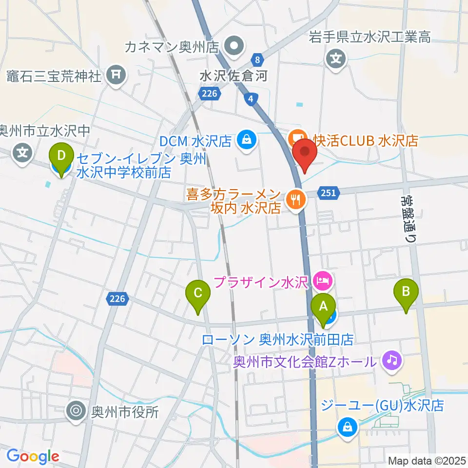 ゲオ奥州水沢佐倉河店周辺のコンビニエンスストア一覧地図