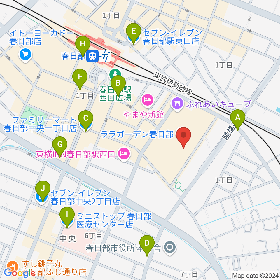 昭和楽器 ユニスタイル春日部周辺のコンビニエンスストア一覧地図