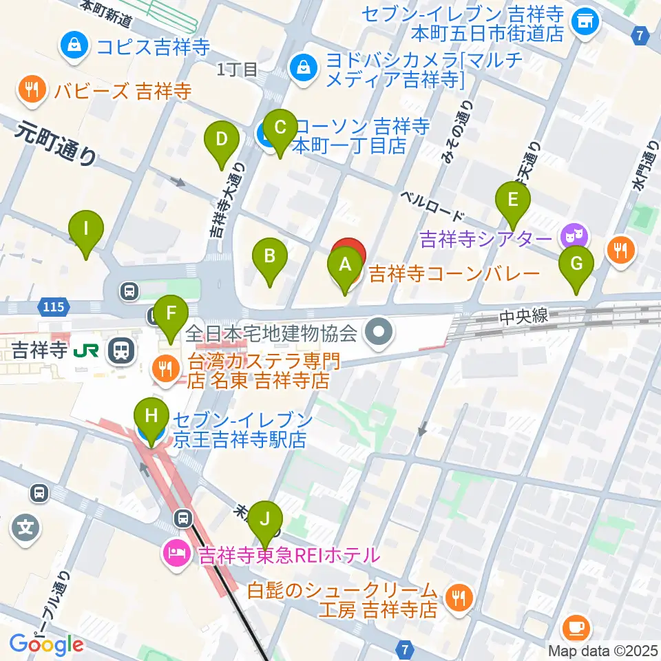 吉祥寺ブラック＆ブルー周辺のコンビニエンスストア一覧地図
