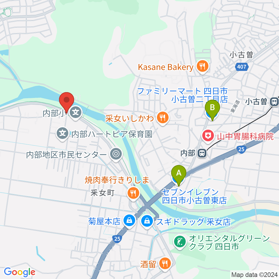 四日市ガリバー周辺のコンビニエンスストア一覧地図