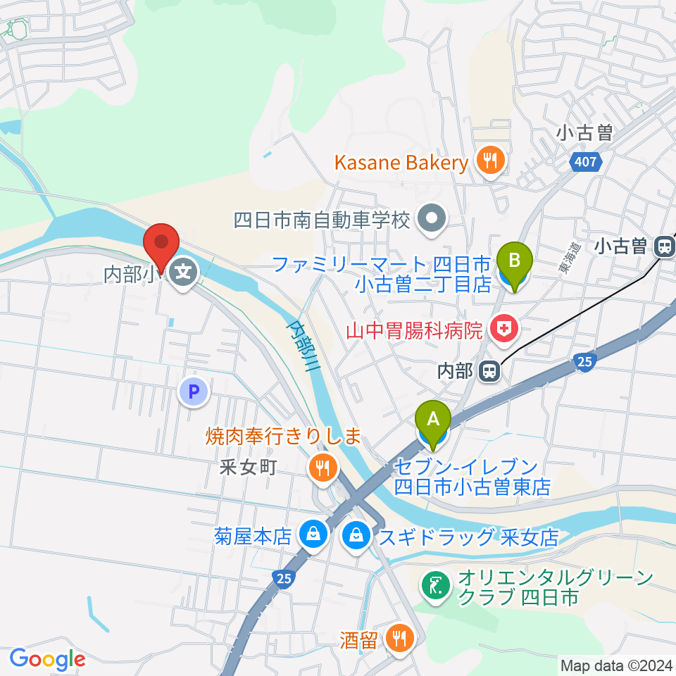 四日市ガリバー周辺のコンビニエンスストア一覧地図