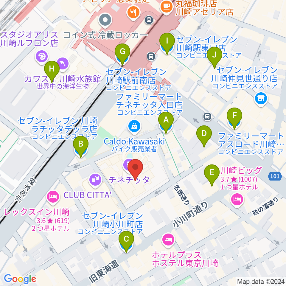 タワーレコード川崎店周辺のコンビニエンスストア一覧地図