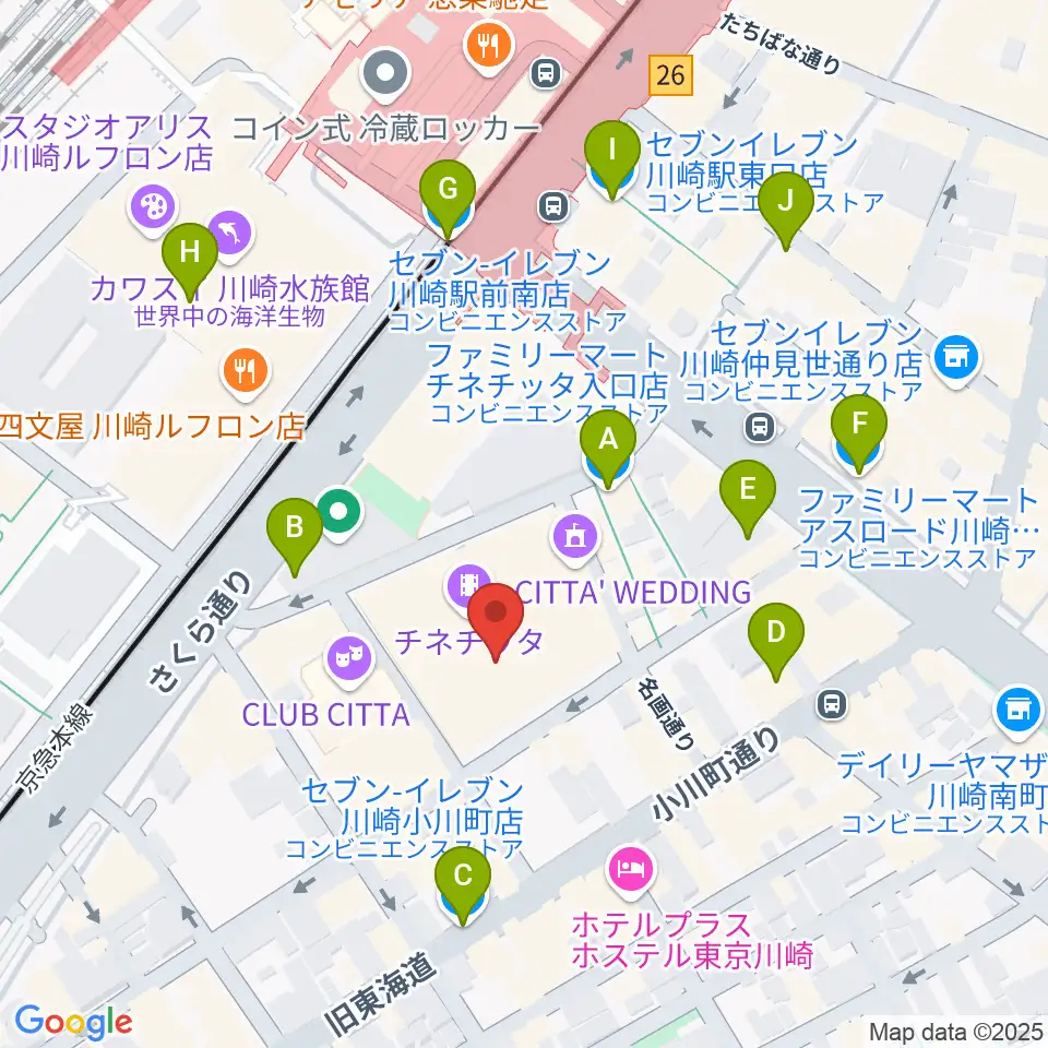 タワーレコード川崎店周辺のコンビニエンスストア一覧地図