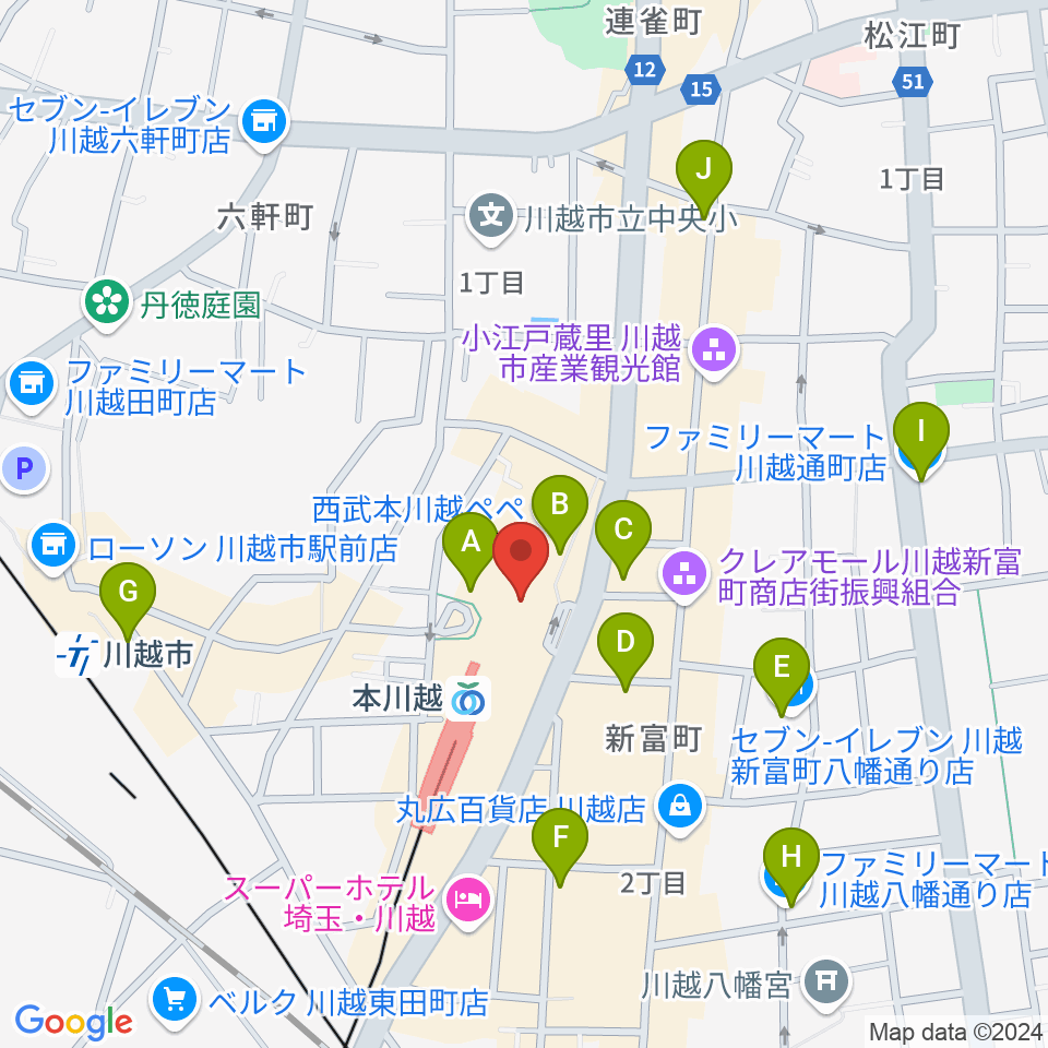 昭和楽器 本川越ぺぺセンター周辺のコンビニエンスストア一覧地図