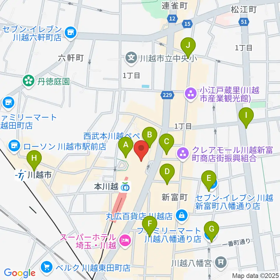 昭和楽器 本川越ぺぺセンター周辺のコンビニエンスストア一覧地図