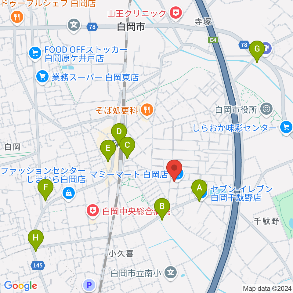 昭和楽器 白岡センター周辺のコンビニエンスストア一覧地図