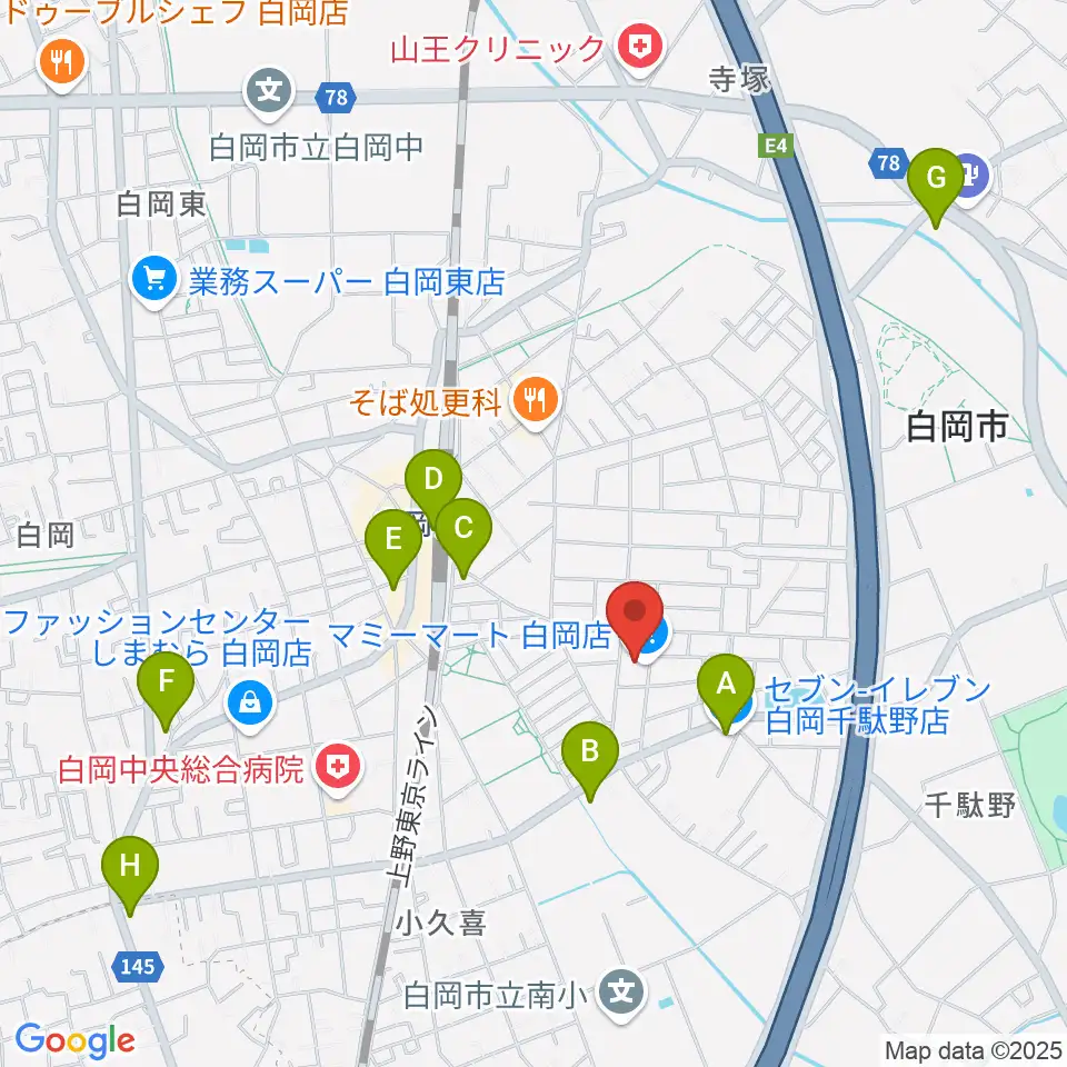 昭和楽器 白岡センター周辺のコンビニエンスストア一覧地図