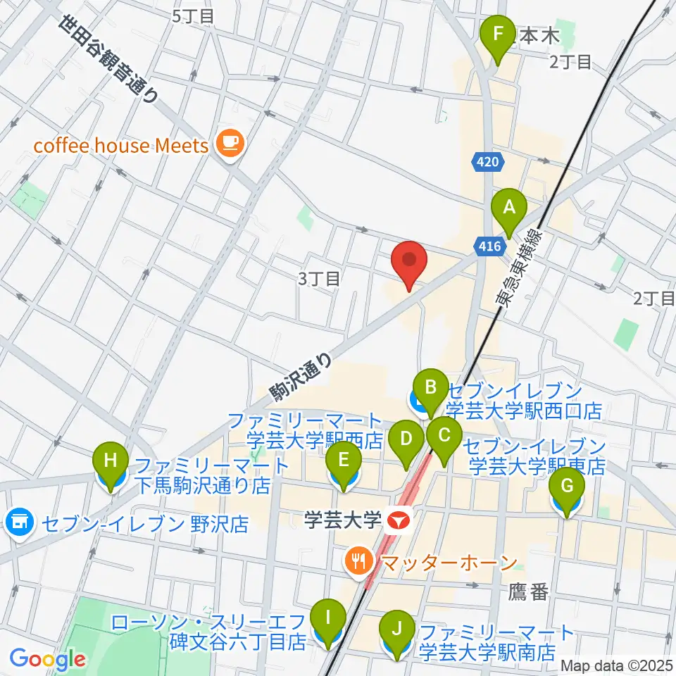 学芸大学メイプルハウス周辺のコンビニエンスストア一覧地図