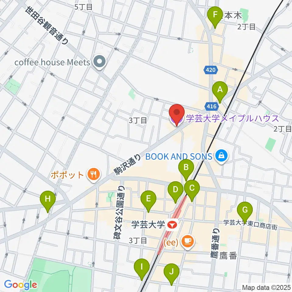 学芸大学メイプルハウス周辺のコンビニエンスストア一覧地図
