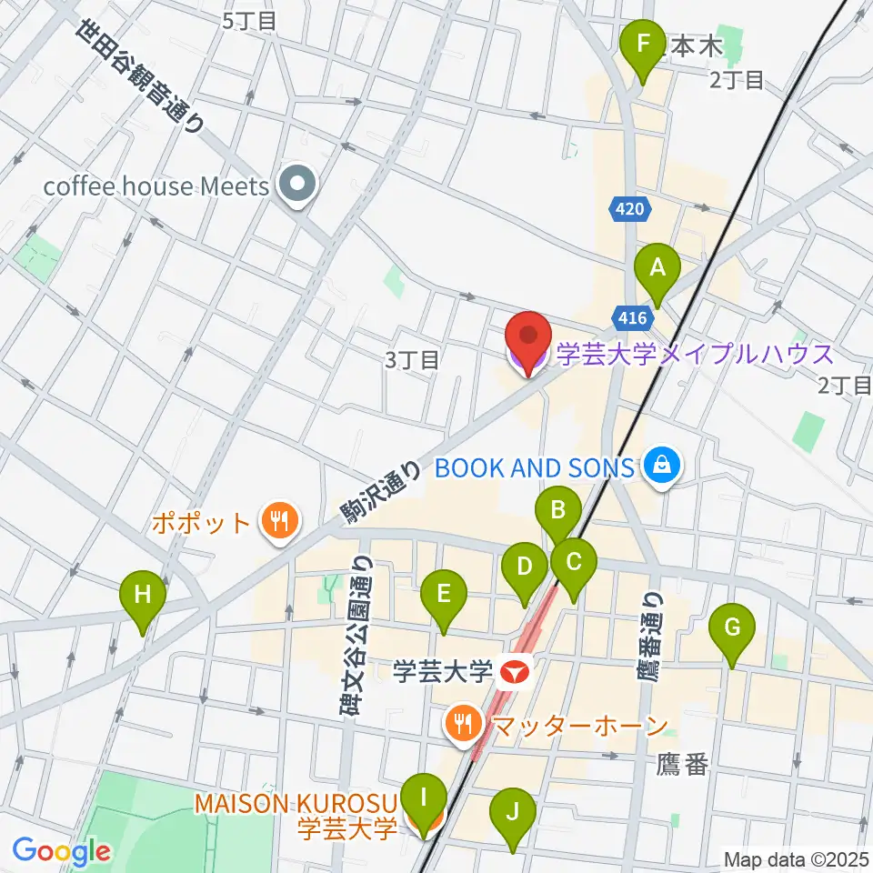 学芸大学メイプルハウス周辺のコンビニエンスストア一覧地図
