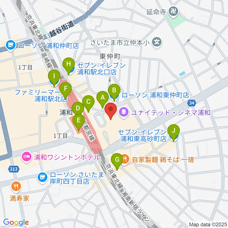 タワーレコード 浦和店周辺のコンビニエンスストア一覧地図