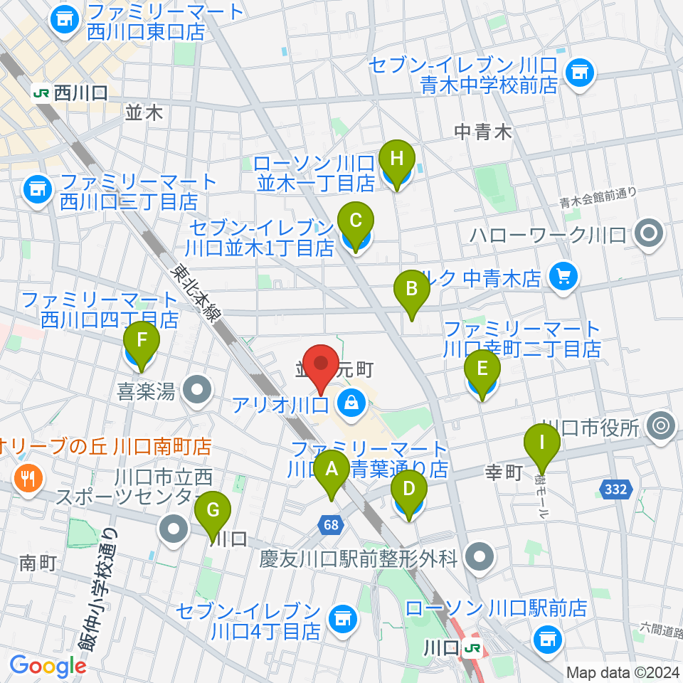 タワーレコード アリオ川口店周辺のコンビニエンスストア一覧地図