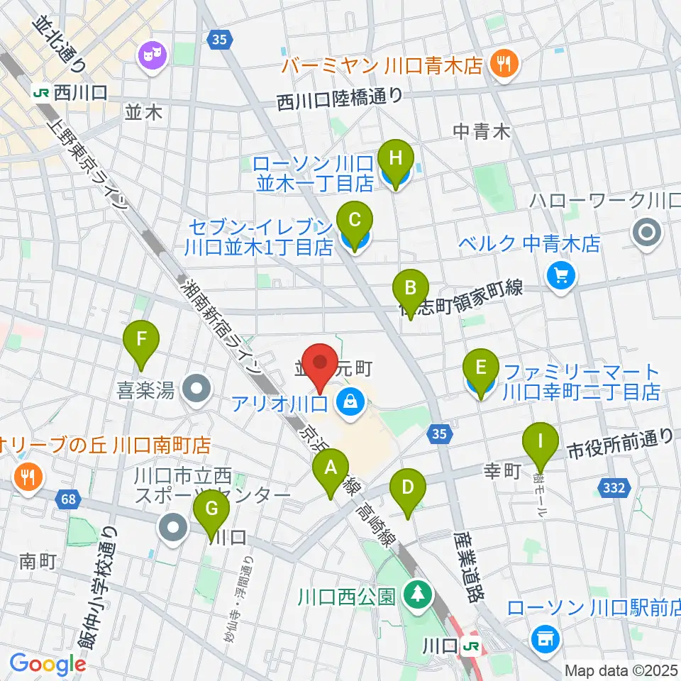タワーレコード アリオ川口店周辺のコンビニエンスストア一覧地図