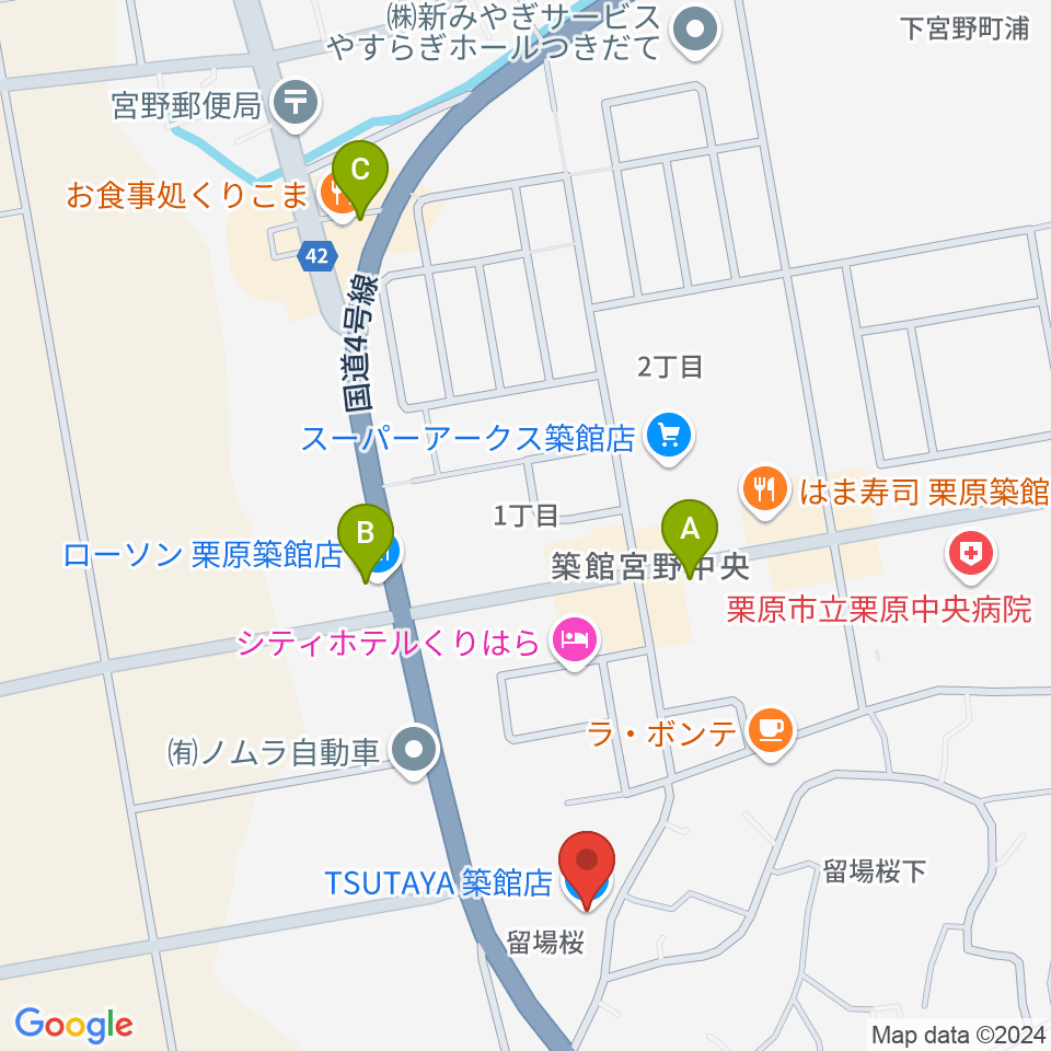 TSUTAYA 築館店周辺のコンビニエンスストア一覧地図