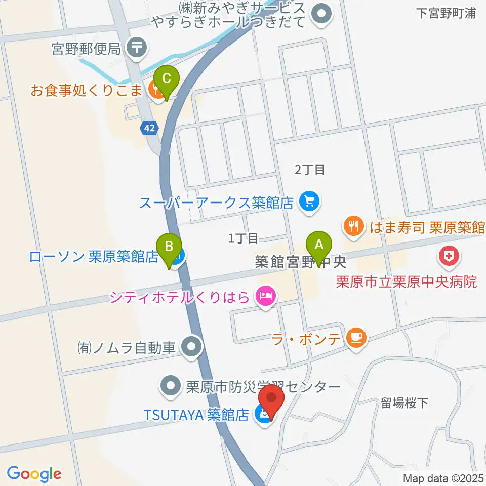 TSUTAYA 築館店周辺のコンビニエンスストア一覧地図