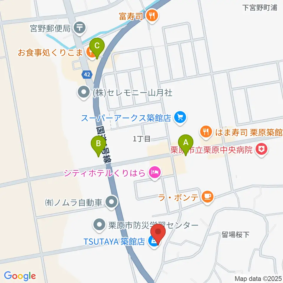 TSUTAYA 築館店周辺のコンビニエンスストア一覧地図