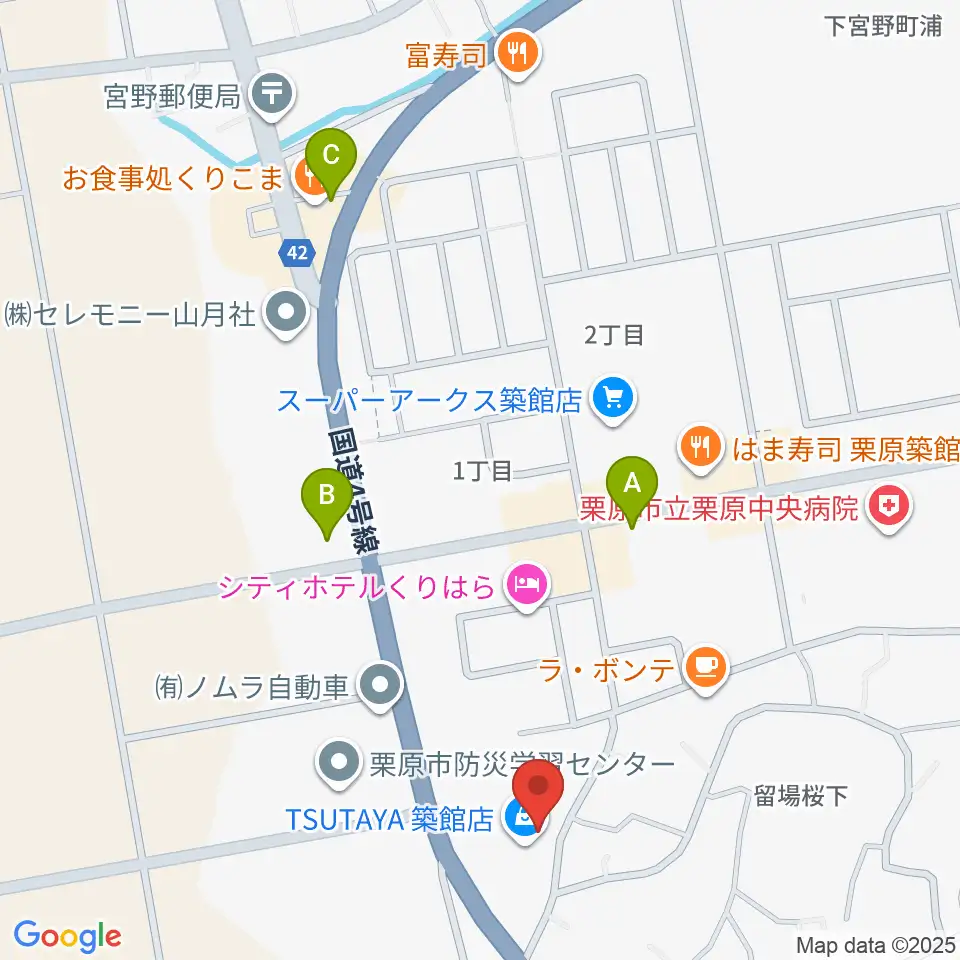 TSUTAYA 築館店周辺のコンビニエンスストア一覧地図