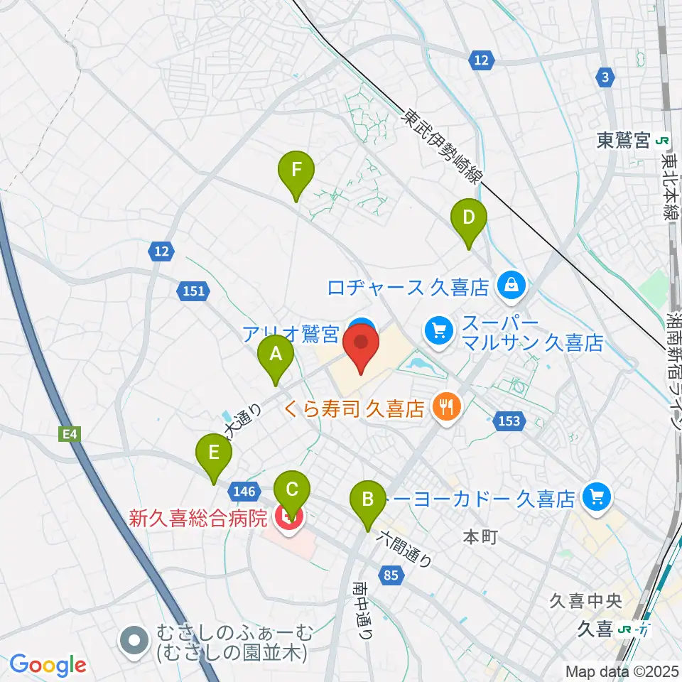 タワーレコード アリオ鷲宮店周辺のコンビニエンスストア一覧地図