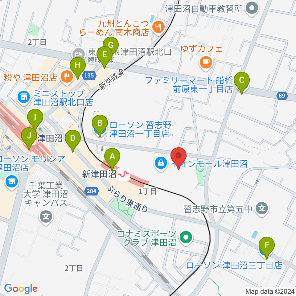 タワーレコード 津田沼店周辺のコンビニエンスストア一覧地図