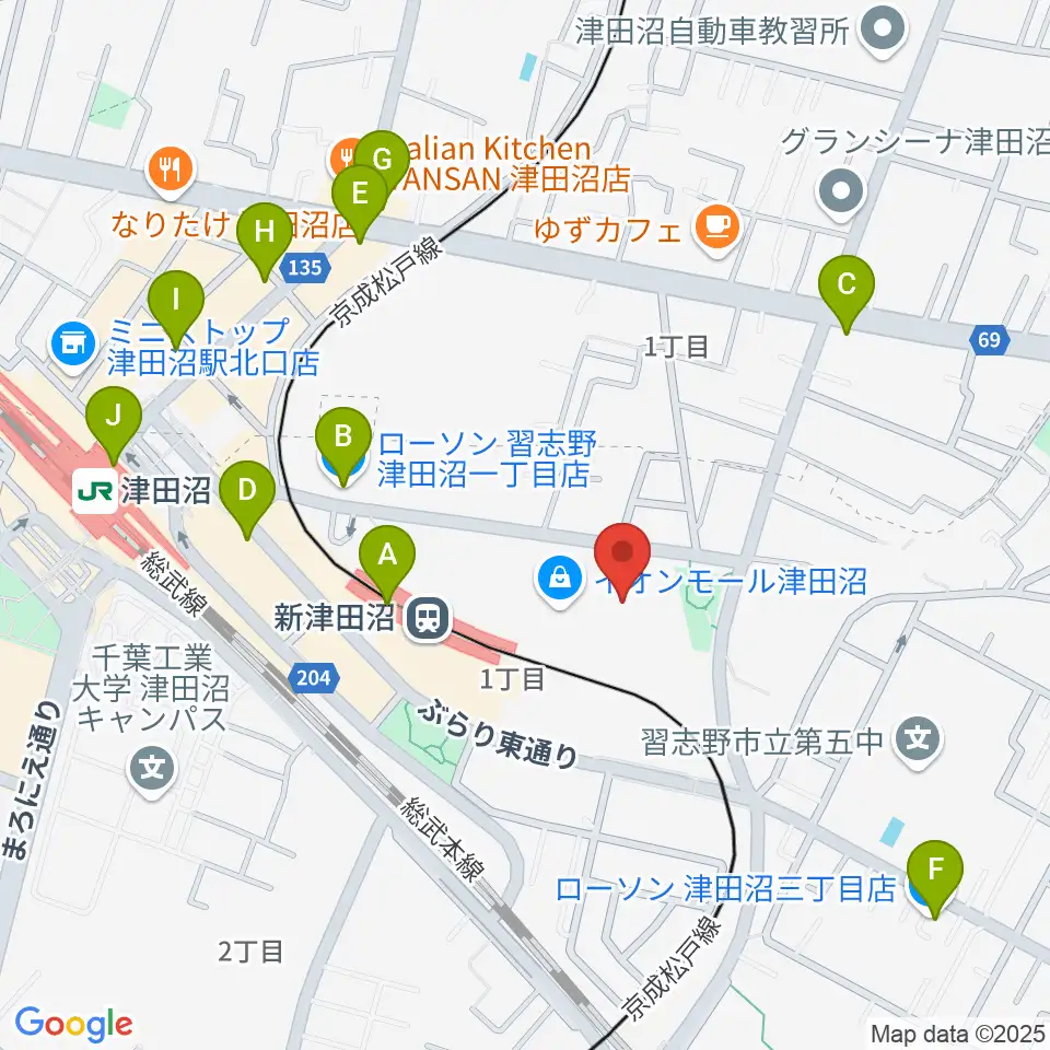 タワーレコード 津田沼店周辺のコンビニエンスストア一覧地図