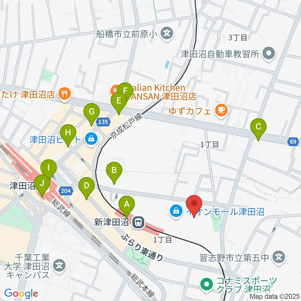 タワーレコード 津田沼店周辺のコンビニエンスストア一覧地図