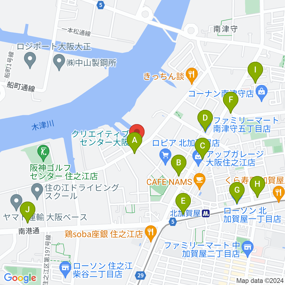 クリエイティブセンター大阪周辺のコンビニエンスストア一覧地図