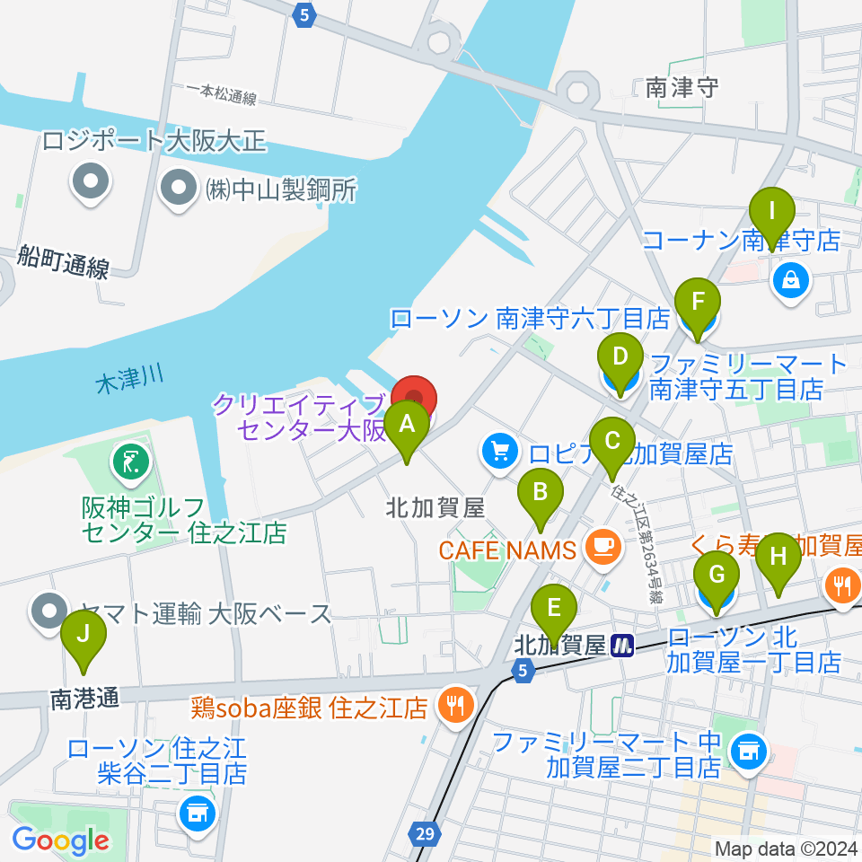 クリエイティブセンター大阪周辺のコンビニエンスストア一覧地図