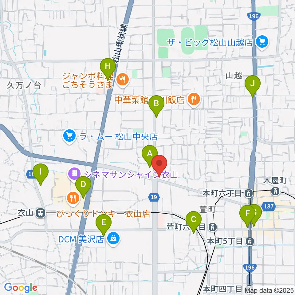 松山TSUTAYA中央店周辺のコンビニエンスストア一覧地図