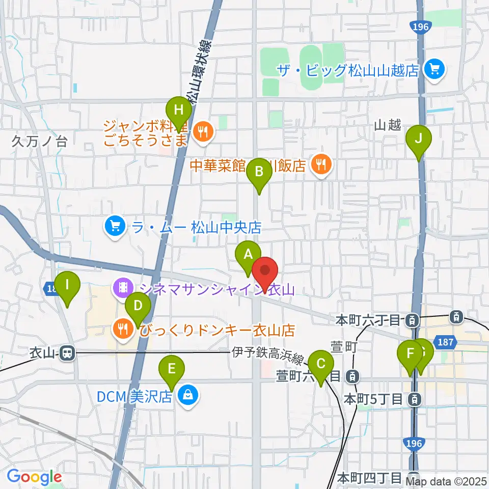 松山TSUTAYA中央店周辺のコンビニエンスストア一覧地図