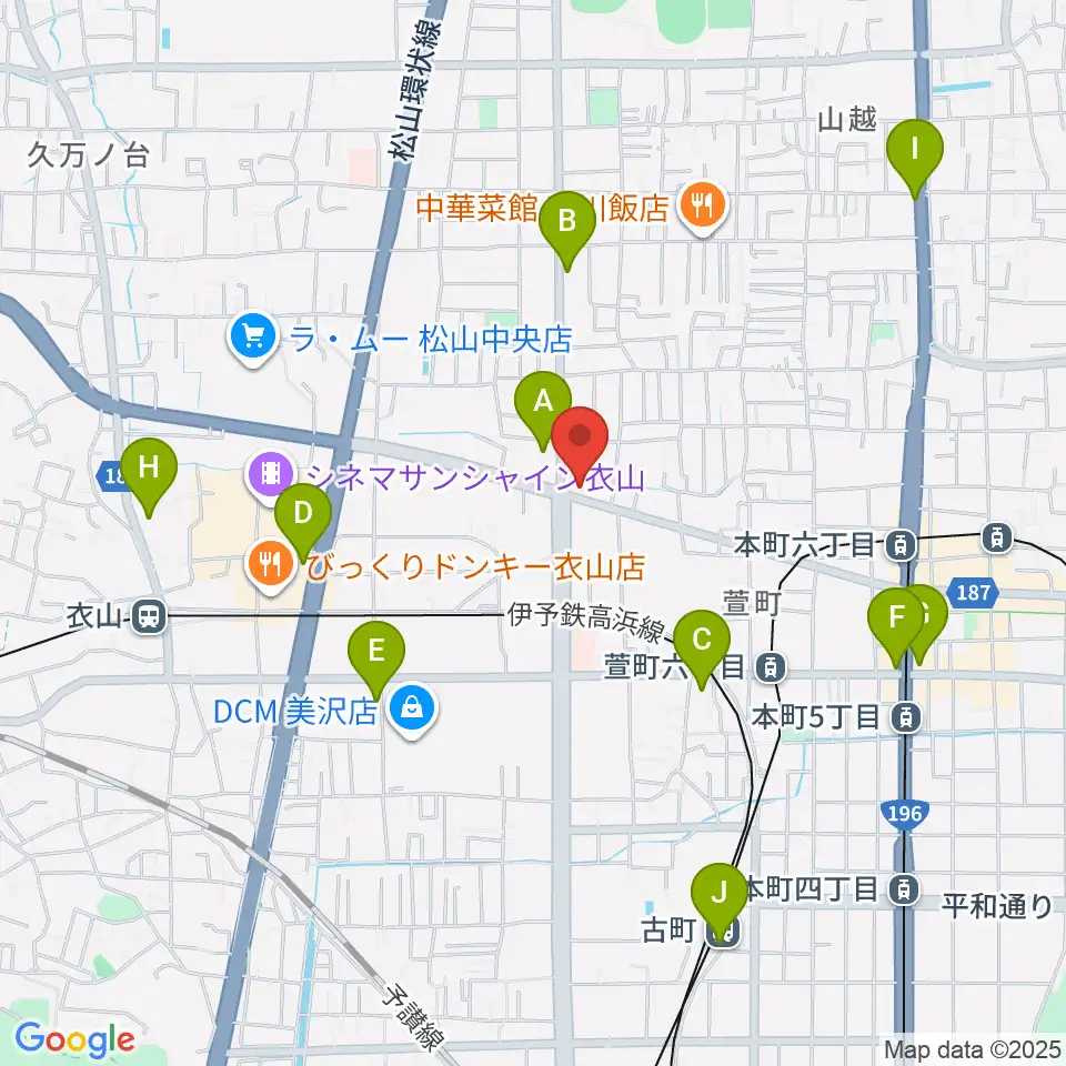 松山TSUTAYA中央店周辺のコンビニエンスストア一覧地図