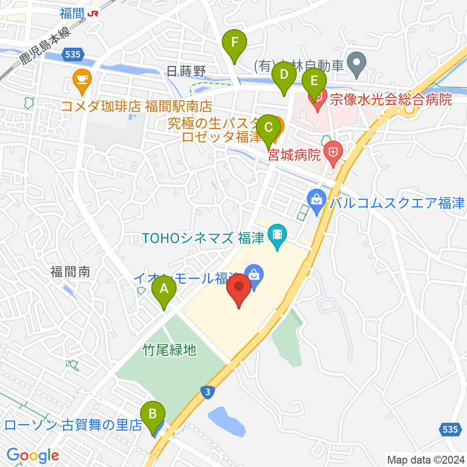 HMVイオンモール福津周辺のコンビニエンスストア一覧地図