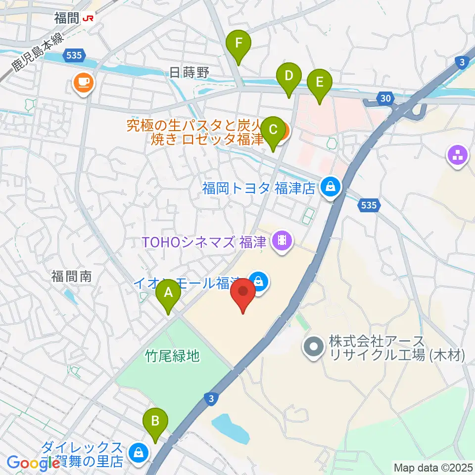 HMVイオンモール福津周辺のコンビニエンスストア一覧地図