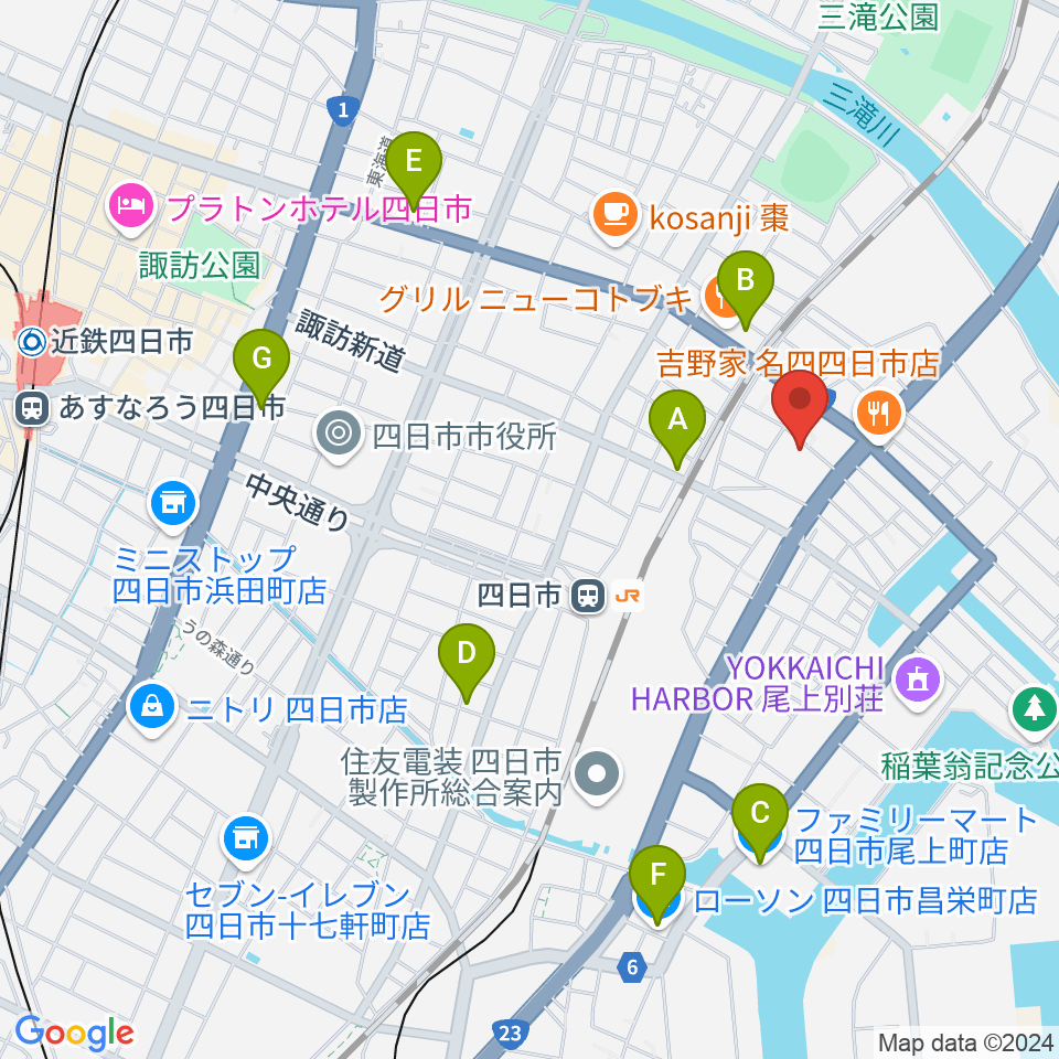 四日市市なやプラザ周辺のコンビニエンスストア一覧地図