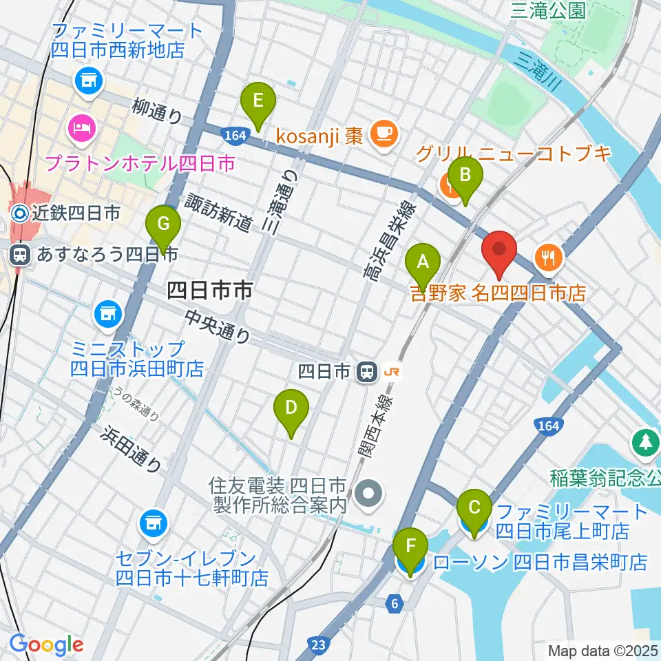 四日市市なやプラザ周辺のコンビニエンスストア一覧地図