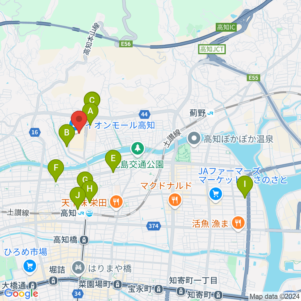 HMVイオンモール高知周辺のコンビニエンスストア一覧地図