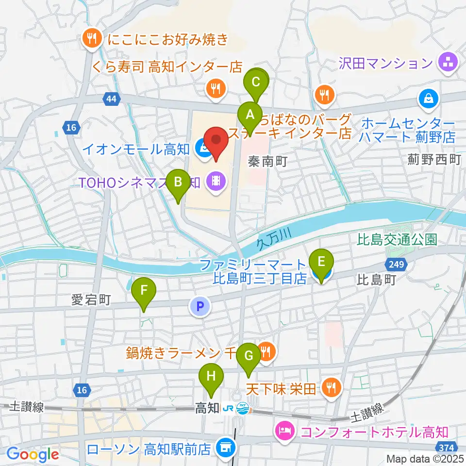 HMVイオンモール高知周辺のコンビニエンスストア一覧地図