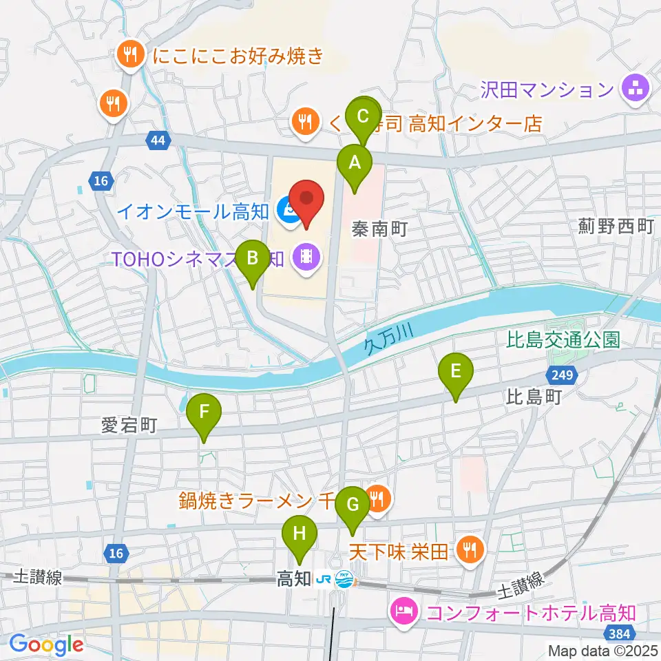 HMVイオンモール高知周辺のコンビニエンスストア一覧地図