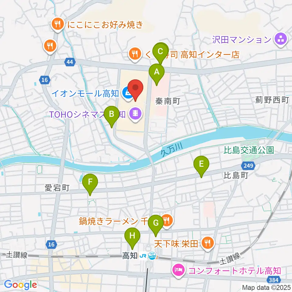 HMVイオンモール高知周辺のコンビニエンスストア一覧地図