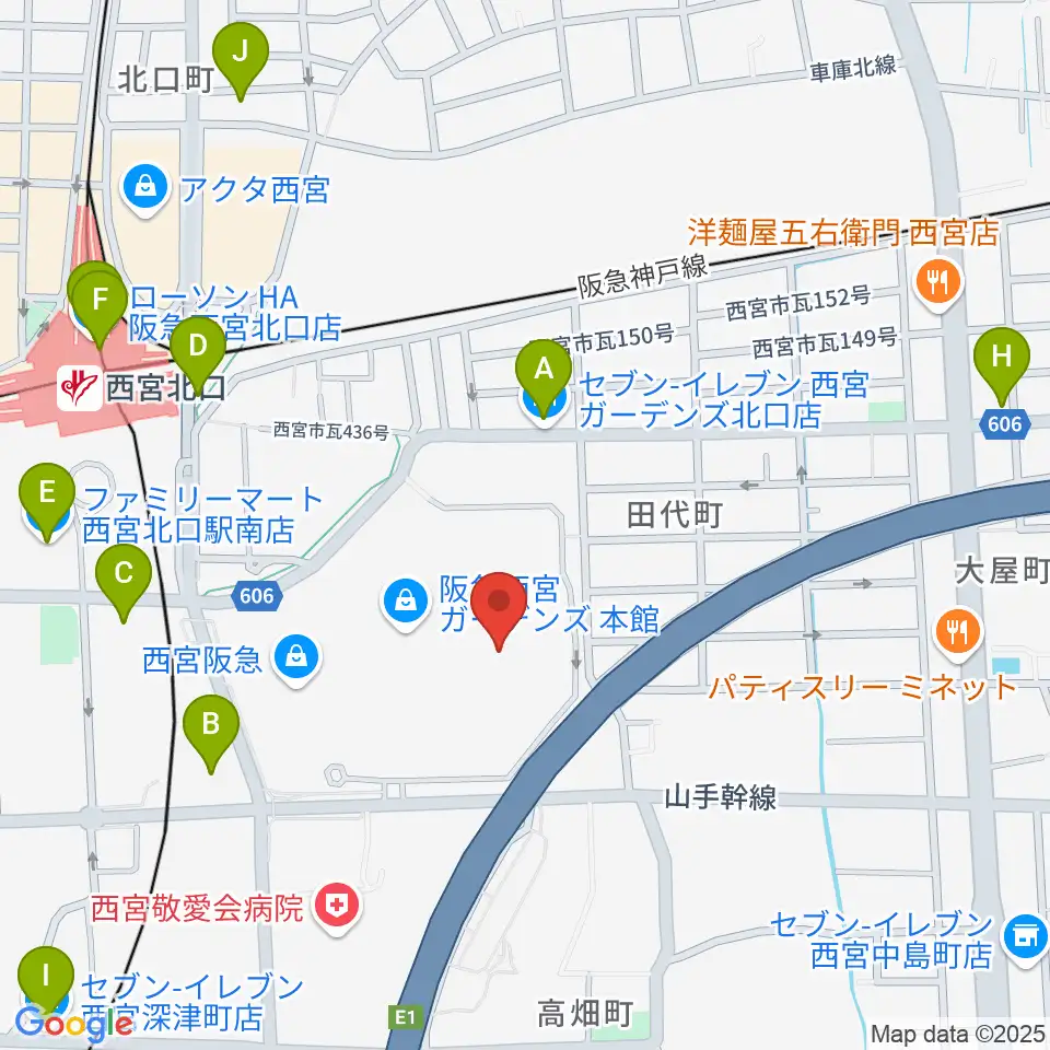HMV阪急西宮ガーデンズ周辺のコンビニエンスストア一覧地図