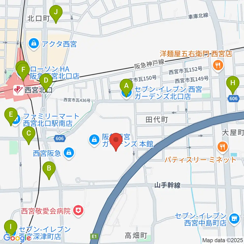 HMV阪急西宮ガーデンズ周辺のコンビニエンスストア一覧地図