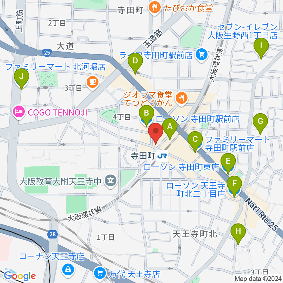 寺田町Fireloop周辺のコンビニエンスストア一覧地図