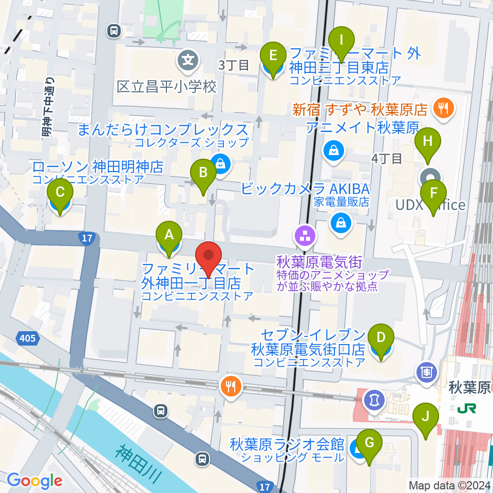 AKIBAカルチャーズ劇場周辺のコンビニエンスストア一覧地図