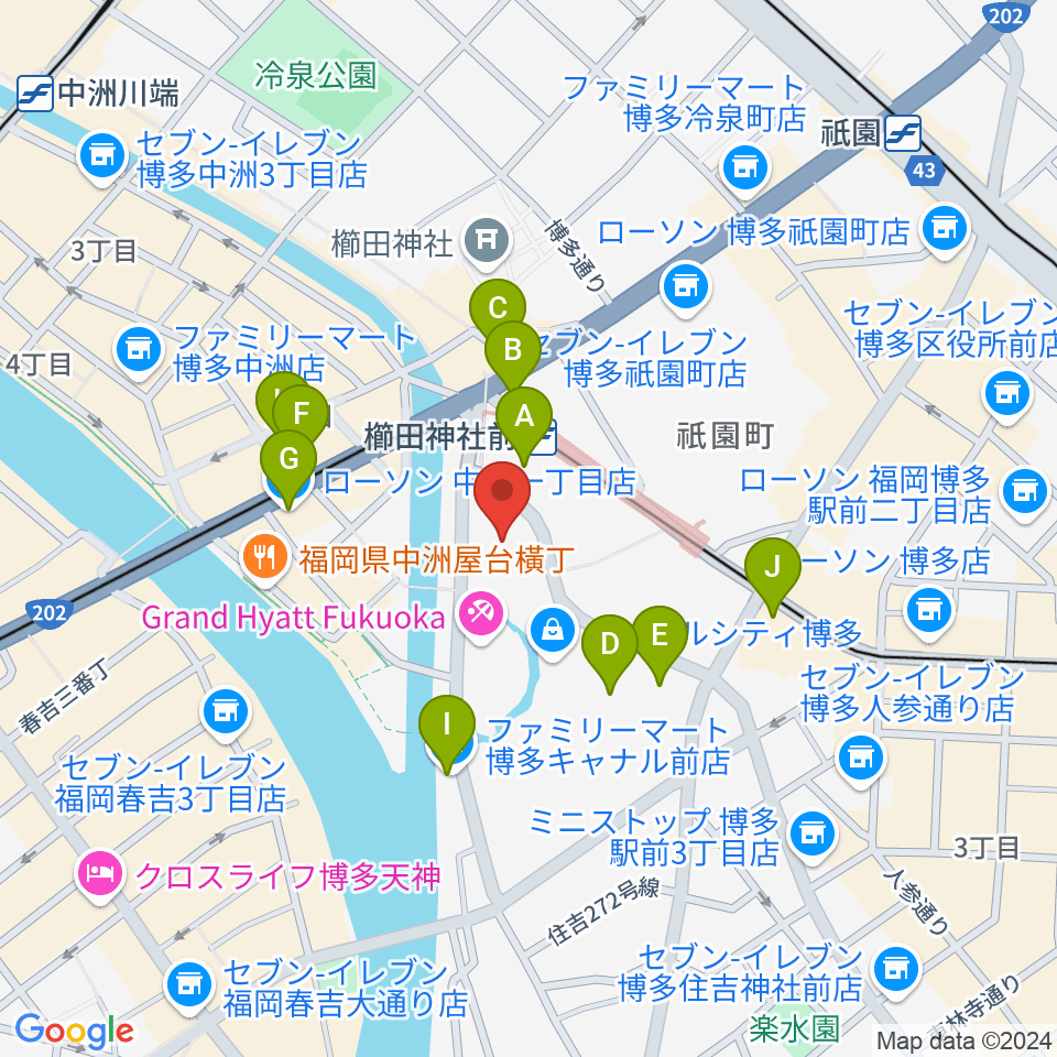 キャナルシティ劇場周辺のコンビニエンスストア一覧地図