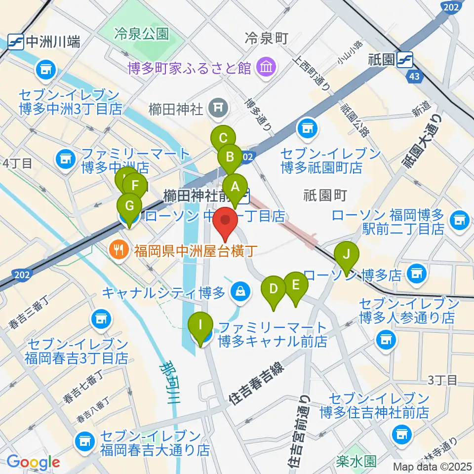 キャナルシティ劇場周辺のコンビニエンスストア一覧地図