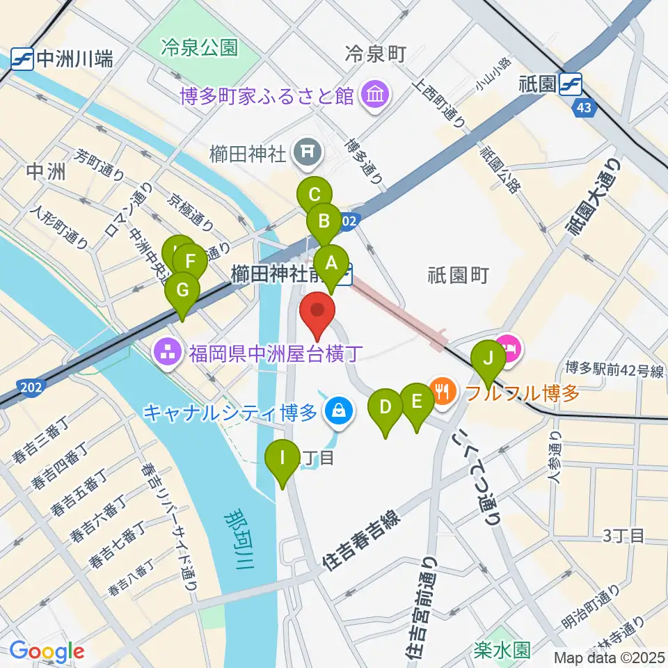 キャナルシティ劇場周辺のコンビニエンスストア一覧地図