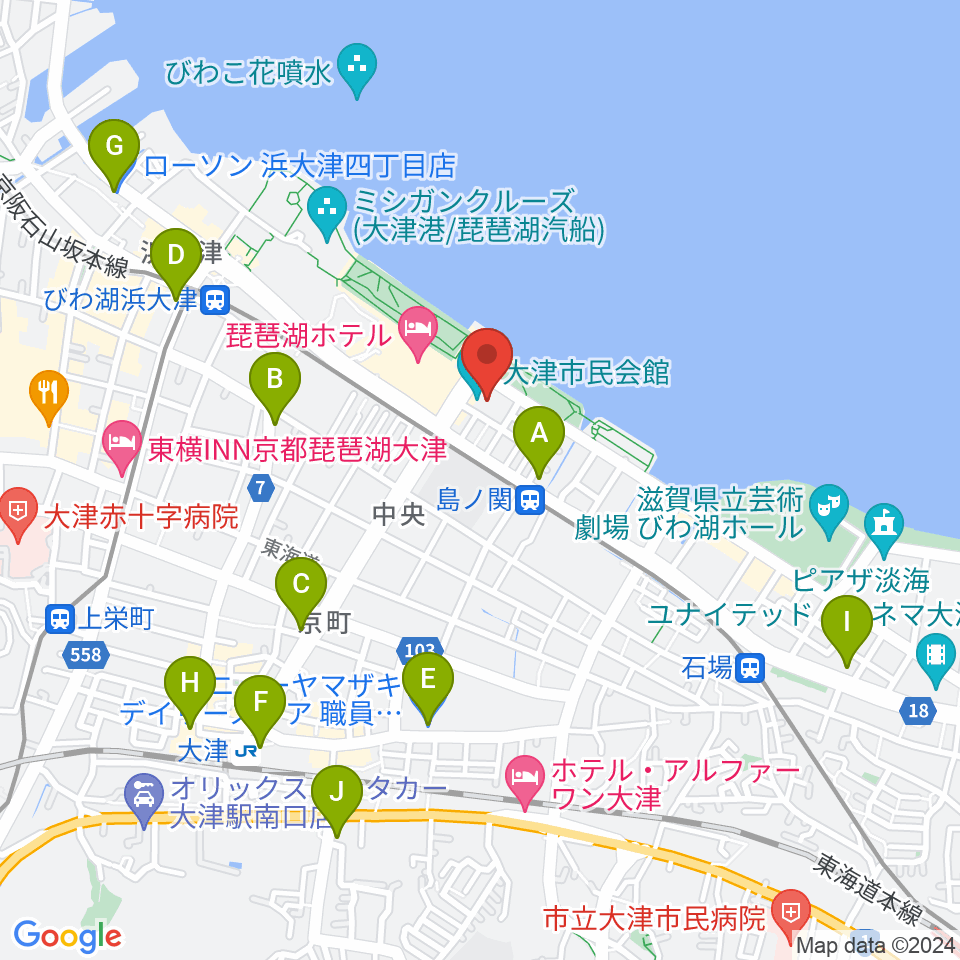 大津市民会館周辺のコンビニエンスストア一覧地図