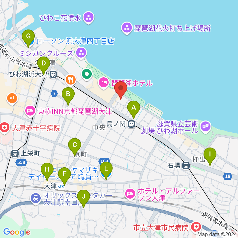 大津市民会館周辺のコンビニエンスストア一覧地図