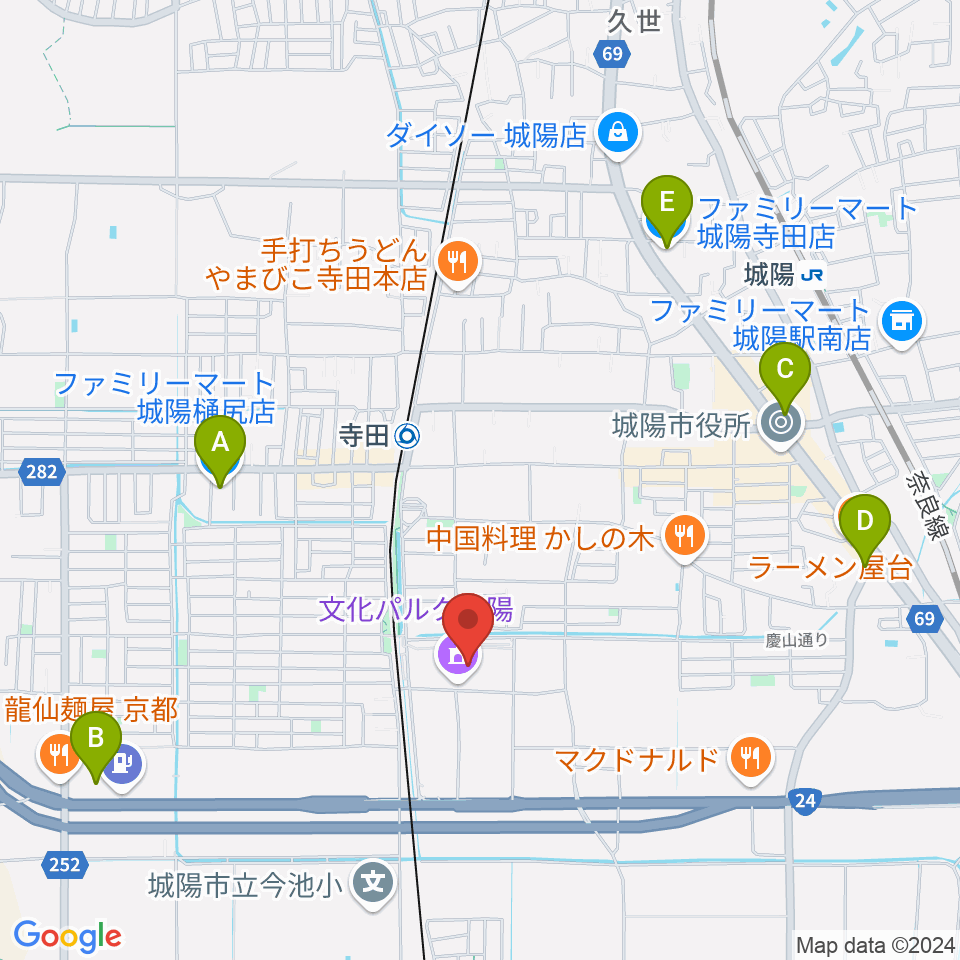 文化パルク城陽周辺のコンビニエンスストア一覧地図