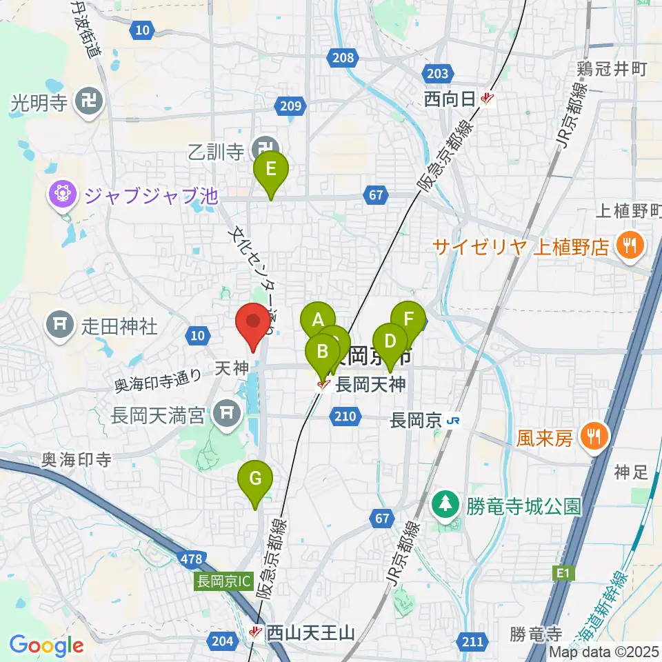 京都府長岡京記念文化会館周辺のコンビニエンスストア一覧地図