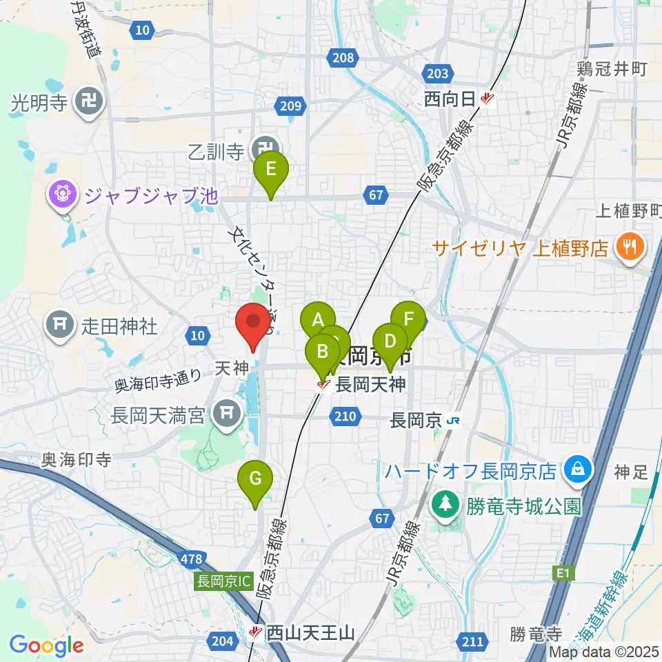 京都府長岡京記念文化会館周辺のコンビニエンスストア一覧地図